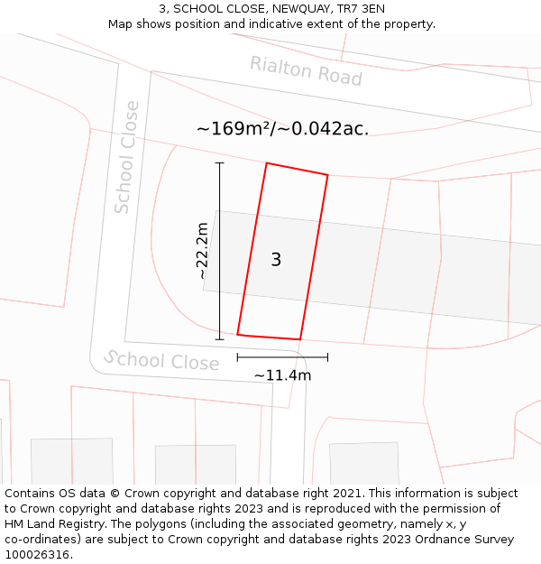 3, SCHOOL CLOSE, NEWQUAY, TR7 3EN: Plot and title map