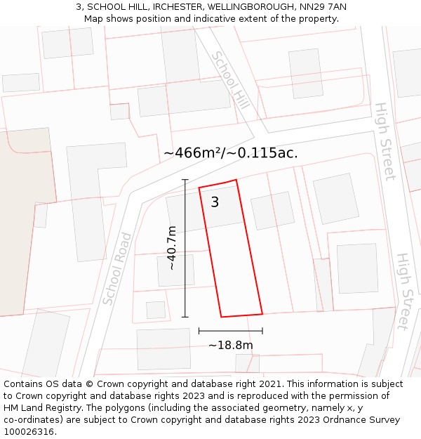3, SCHOOL HILL, IRCHESTER, WELLINGBOROUGH, NN29 7AN: Plot and title map