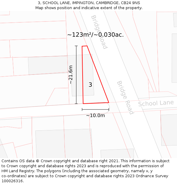 3, SCHOOL LANE, IMPINGTON, CAMBRIDGE, CB24 9NS: Plot and title map