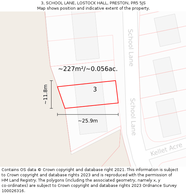 3, SCHOOL LANE, LOSTOCK HALL, PRESTON, PR5 5JS: Plot and title map