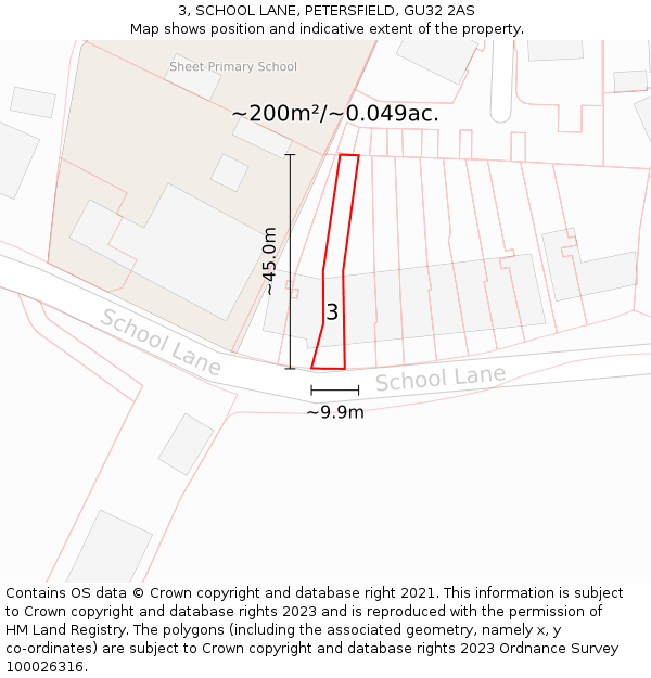 3, SCHOOL LANE, PETERSFIELD, GU32 2AS: Plot and title map
