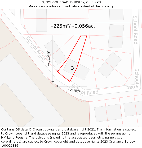 3, SCHOOL ROAD, DURSLEY, GL11 4PB: Plot and title map