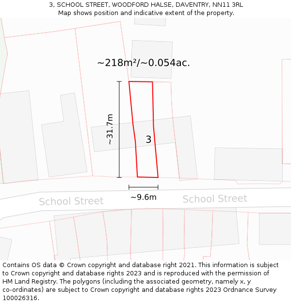3, SCHOOL STREET, WOODFORD HALSE, DAVENTRY, NN11 3RL: Plot and title map