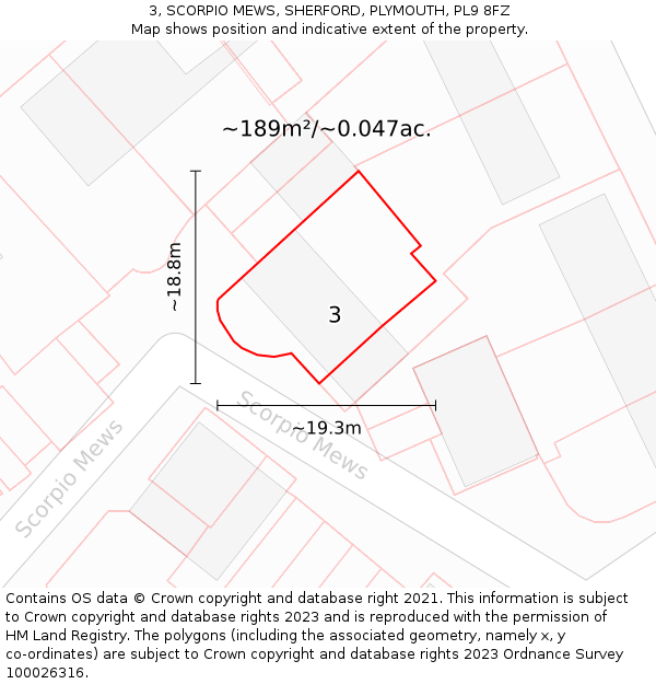 3, SCORPIO MEWS, SHERFORD, PLYMOUTH, PL9 8FZ: Plot and title map