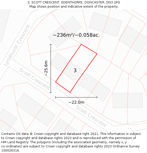 3, SCOTT CRESCENT, EDENTHORPE, DONCASTER, DN3 2PS: Plot and title map