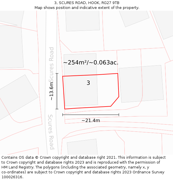 3, SCURES ROAD, HOOK, RG27 9TB: Plot and title map