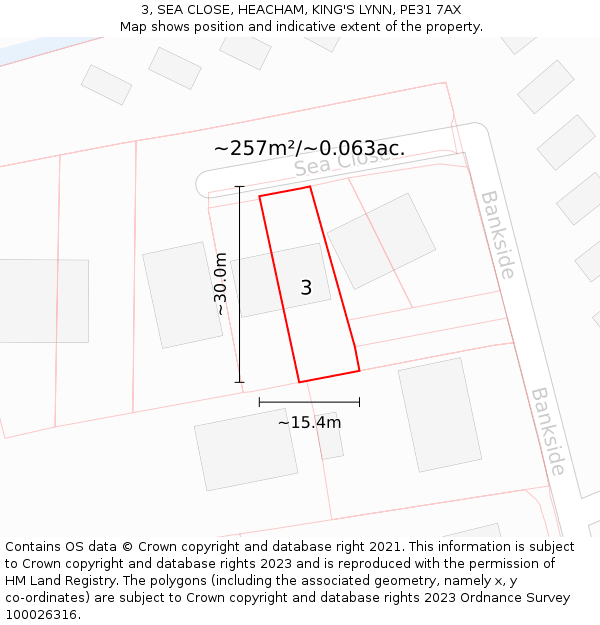 3, SEA CLOSE, HEACHAM, KING'S LYNN, PE31 7AX: Plot and title map