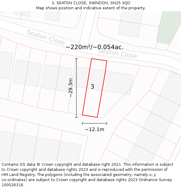 3, SEATON CLOSE, SWINDON, SN25 3QD: Plot and title map
