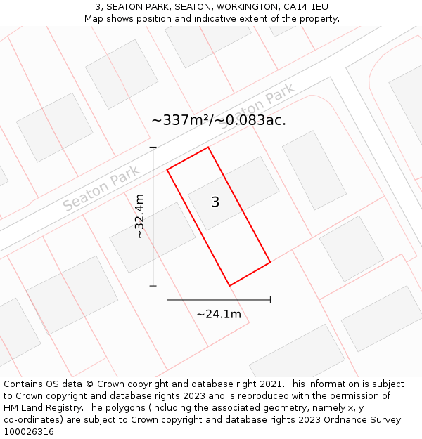 3, SEATON PARK, SEATON, WORKINGTON, CA14 1EU: Plot and title map