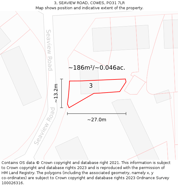 3, SEAVIEW ROAD, COWES, PO31 7LR: Plot and title map