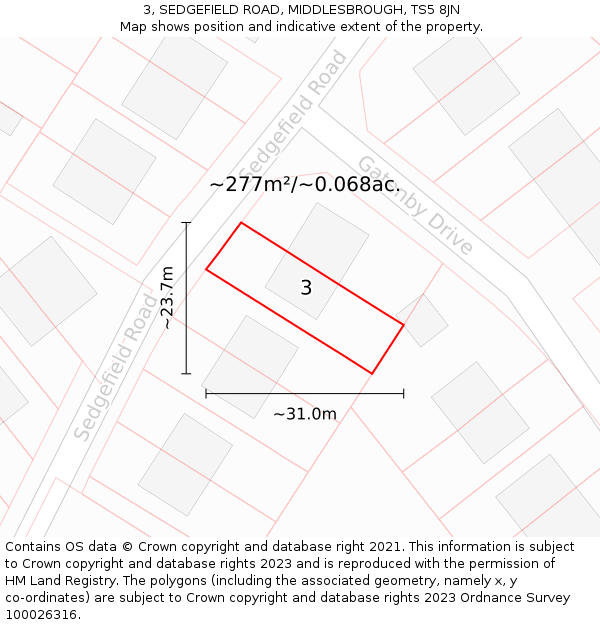3, SEDGEFIELD ROAD, MIDDLESBROUGH, TS5 8JN: Plot and title map
