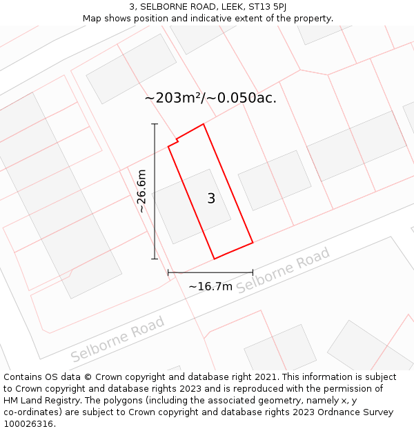 3, SELBORNE ROAD, LEEK, ST13 5PJ: Plot and title map