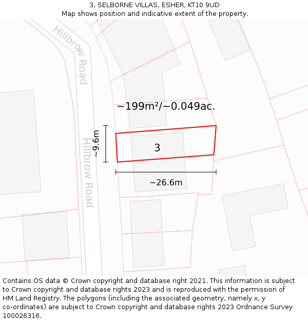 3, SELBORNE VILLAS, ESHER, KT10 9UD: Plot and title map