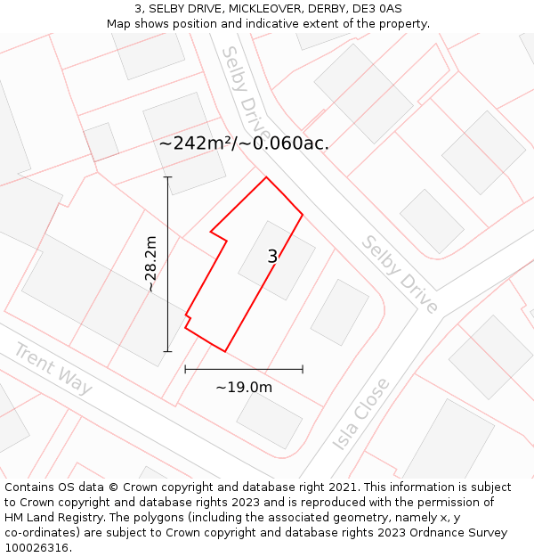3, SELBY DRIVE, MICKLEOVER, DERBY, DE3 0AS: Plot and title map