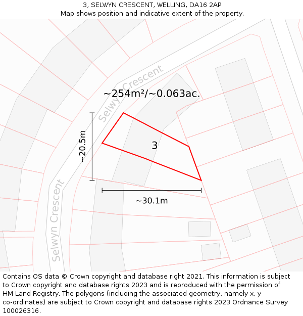 3, SELWYN CRESCENT, WELLING, DA16 2AP: Plot and title map