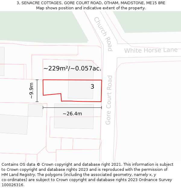 3, SENACRE COTTAGES, GORE COURT ROAD, OTHAM, MAIDSTONE, ME15 8RE: Plot and title map
