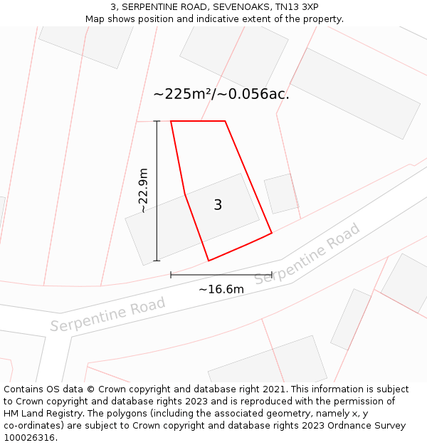 3, SERPENTINE ROAD, SEVENOAKS, TN13 3XP: Plot and title map