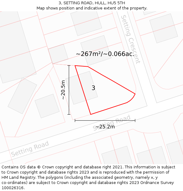 3, SETTING ROAD, HULL, HU5 5TH: Plot and title map