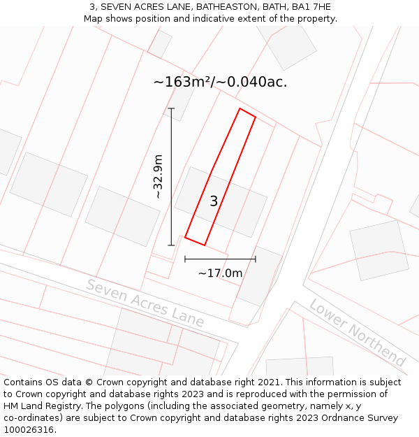 3, SEVEN ACRES LANE, BATHEASTON, BATH, BA1 7HE: Plot and title map