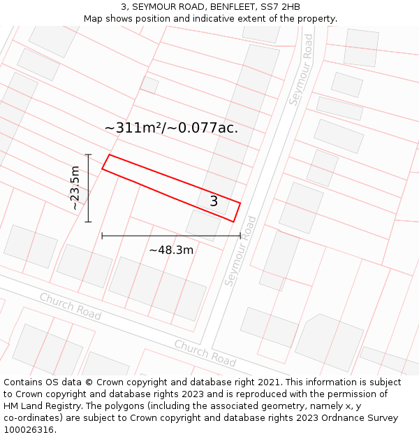 3, SEYMOUR ROAD, BENFLEET, SS7 2HB: Plot and title map