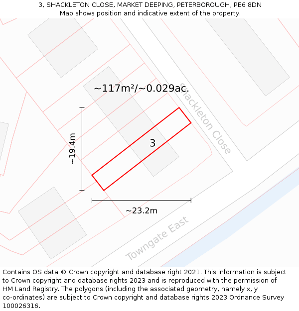 3, SHACKLETON CLOSE, MARKET DEEPING, PETERBOROUGH, PE6 8DN: Plot and title map
