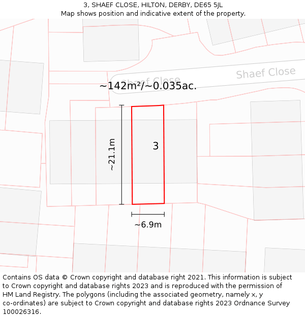 3, SHAEF CLOSE, HILTON, DERBY, DE65 5JL: Plot and title map