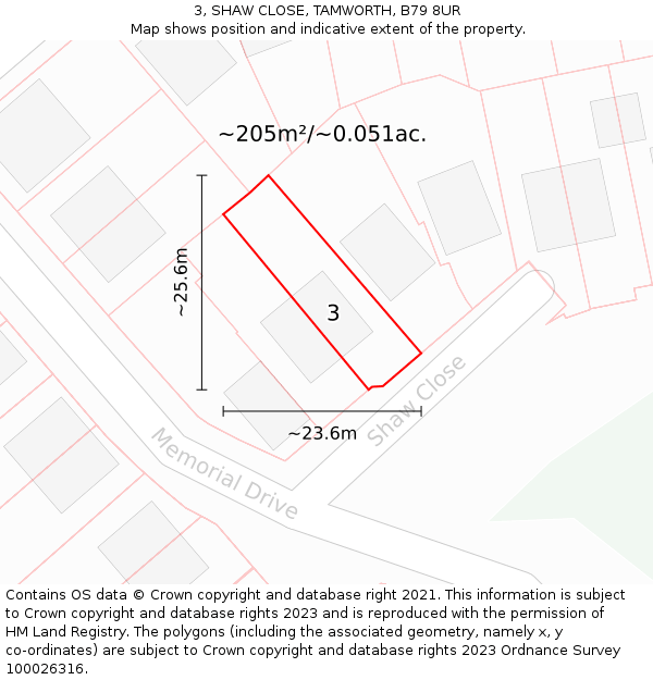3, SHAW CLOSE, TAMWORTH, B79 8UR: Plot and title map