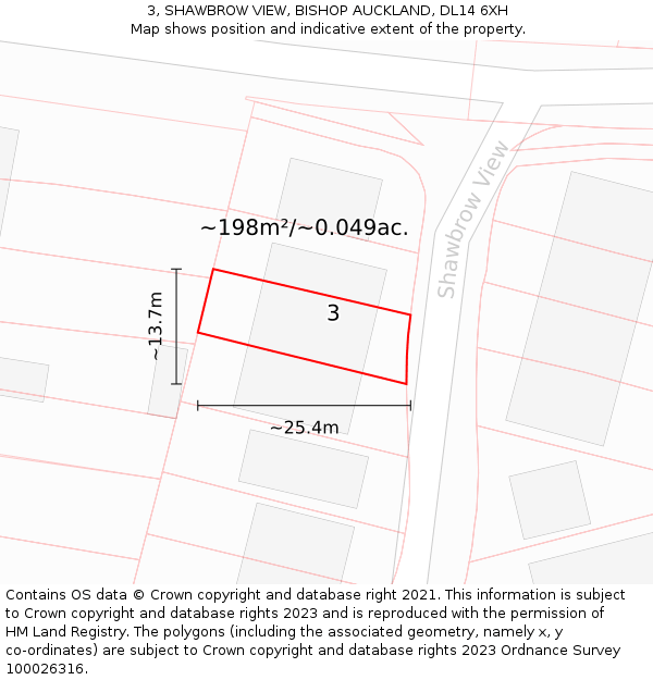 3, SHAWBROW VIEW, BISHOP AUCKLAND, DL14 6XH: Plot and title map