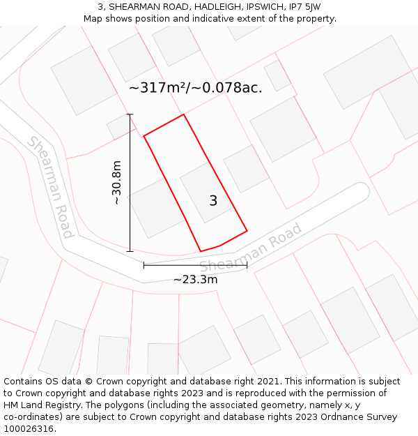 3, SHEARMAN ROAD, HADLEIGH, IPSWICH, IP7 5JW: Plot and title map