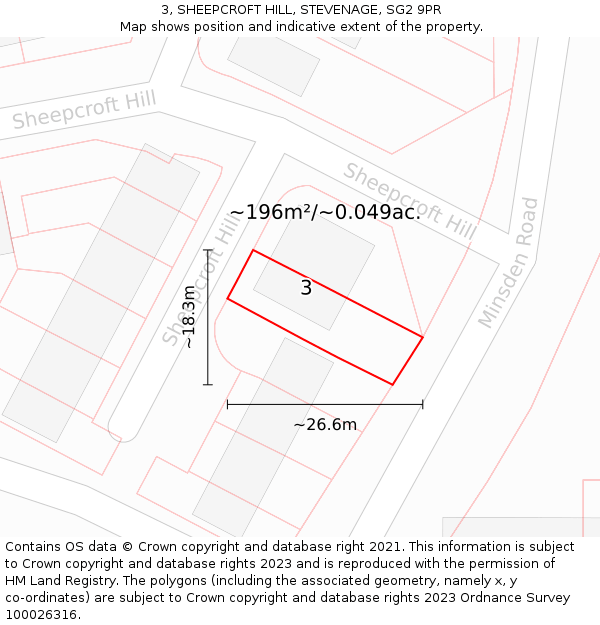 3, SHEEPCROFT HILL, STEVENAGE, SG2 9PR: Plot and title map