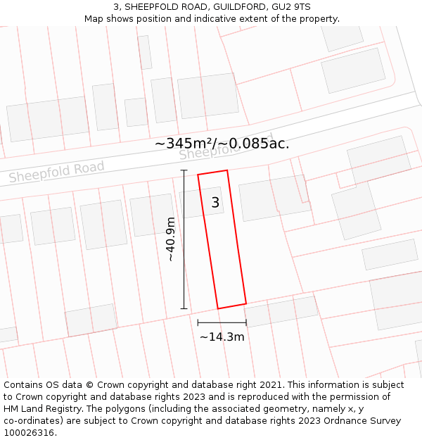 3, SHEEPFOLD ROAD, GUILDFORD, GU2 9TS: Plot and title map