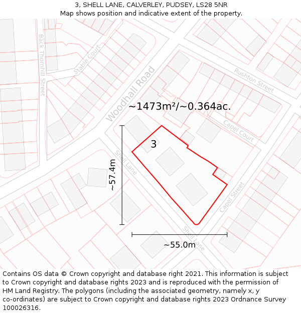3, SHELL LANE, CALVERLEY, PUDSEY, LS28 5NR: Plot and title map