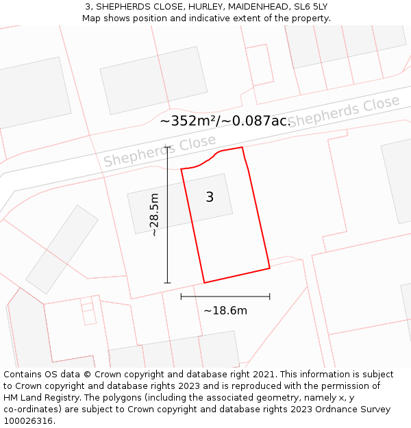 3, SHEPHERDS CLOSE, HURLEY, MAIDENHEAD, SL6 5LY: Plot and title map
