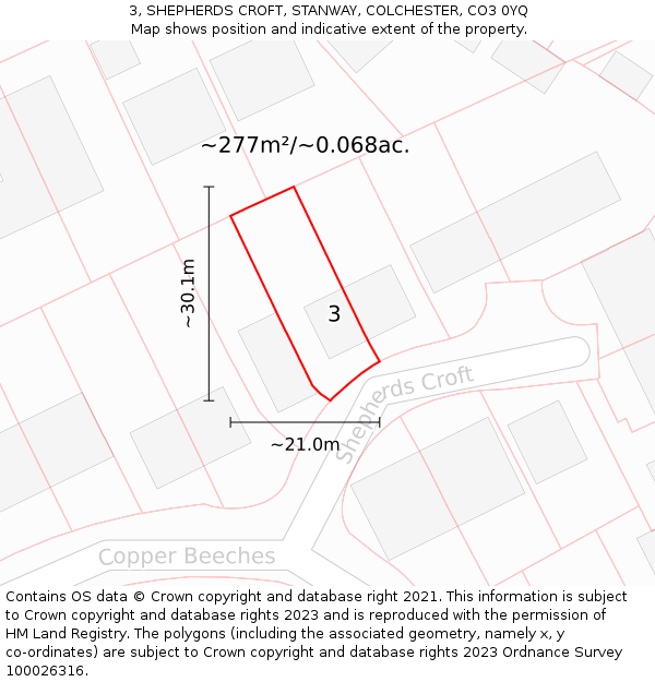3, SHEPHERDS CROFT, STANWAY, COLCHESTER, CO3 0YQ: Plot and title map