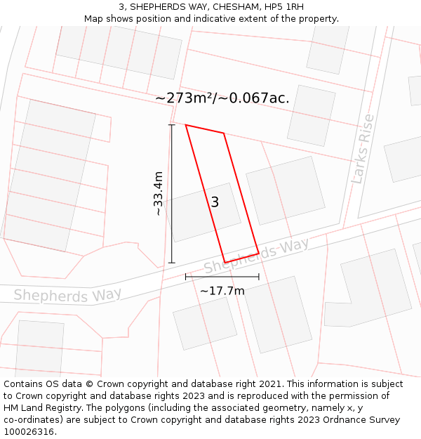 3, SHEPHERDS WAY, CHESHAM, HP5 1RH: Plot and title map