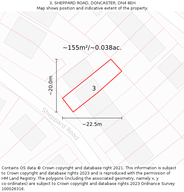 3, SHEPPARD ROAD, DONCASTER, DN4 8EH: Plot and title map