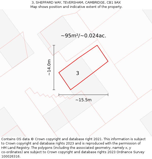 3, SHEPPARD WAY, TEVERSHAM, CAMBRIDGE, CB1 9AX: Plot and title map