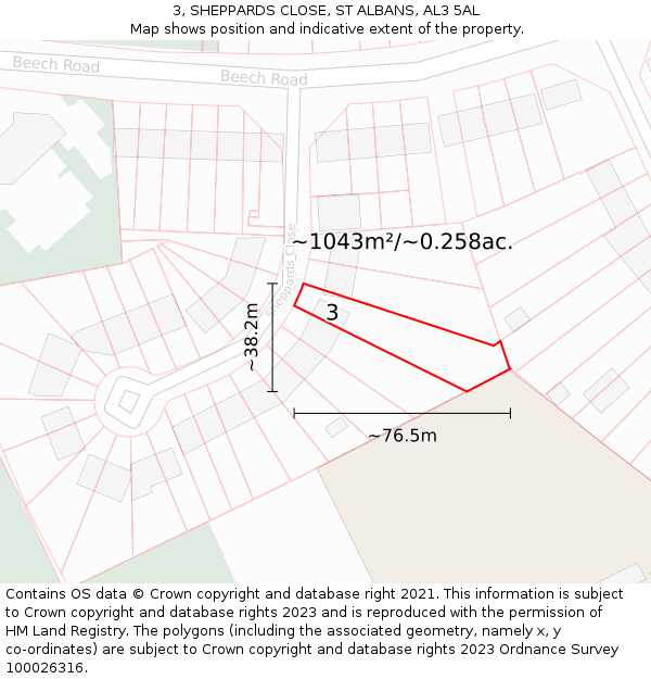 3, SHEPPARDS CLOSE, ST ALBANS, AL3 5AL: Plot and title map