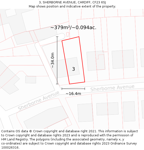 3, SHERBORNE AVENUE, CARDIFF, CF23 6SJ: Plot and title map