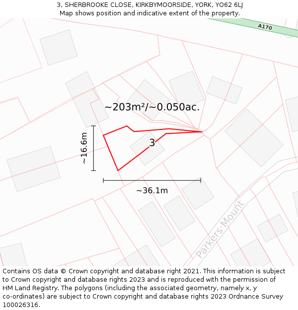 3, SHERBROOKE CLOSE, KIRKBYMOORSIDE, YORK, YO62 6LJ: Plot and title map