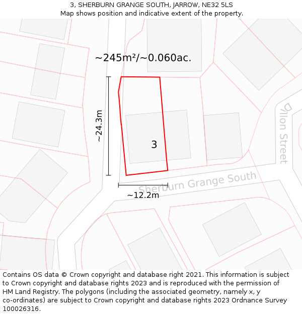 3, SHERBURN GRANGE SOUTH, JARROW, NE32 5LS: Plot and title map