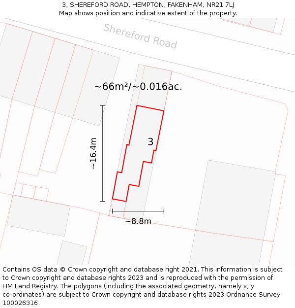 3, SHEREFORD ROAD, HEMPTON, FAKENHAM, NR21 7LJ: Plot and title map