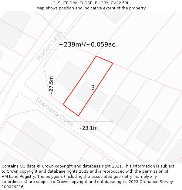 3, SHERIDAN CLOSE, RUGBY, CV22 5RL: Plot and title map