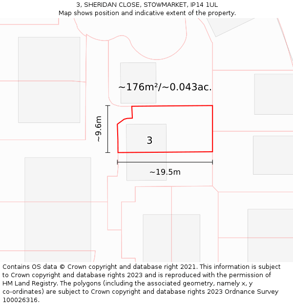 3, SHERIDAN CLOSE, STOWMARKET, IP14 1UL: Plot and title map