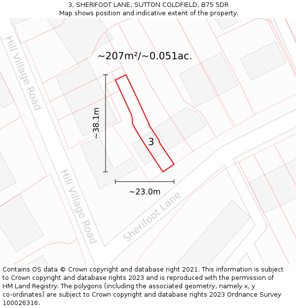 3, SHERIFOOT LANE, SUTTON COLDFIELD, B75 5DR: Plot and title map