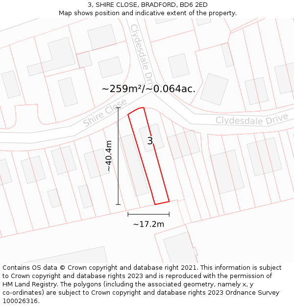 3, SHIRE CLOSE, BRADFORD, BD6 2ED: Plot and title map