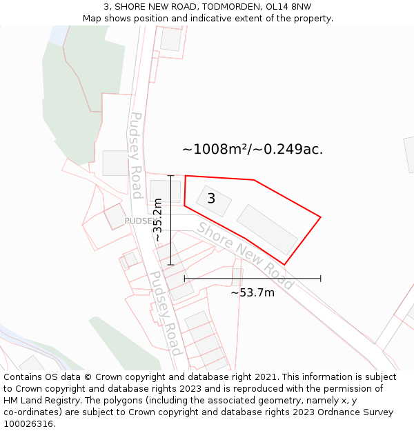 3, SHORE NEW ROAD, TODMORDEN, OL14 8NW: Plot and title map