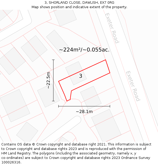 3, SHORLAND CLOSE, DAWLISH, EX7 0RG: Plot and title map