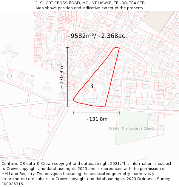 3, SHORT CROSS ROAD, MOUNT HAWKE, TRURO, TR4 8EB: Plot and title map
