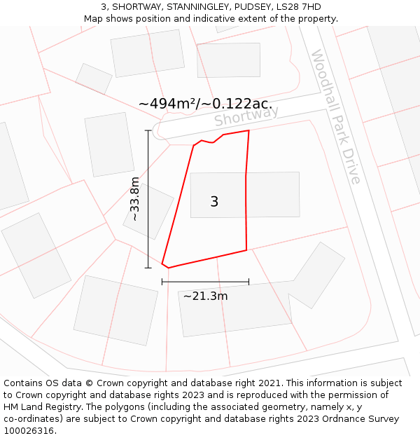 3, SHORTWAY, STANNINGLEY, PUDSEY, LS28 7HD: Plot and title map